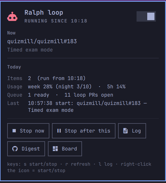 Omarchy widget for the always-on machine running the loop